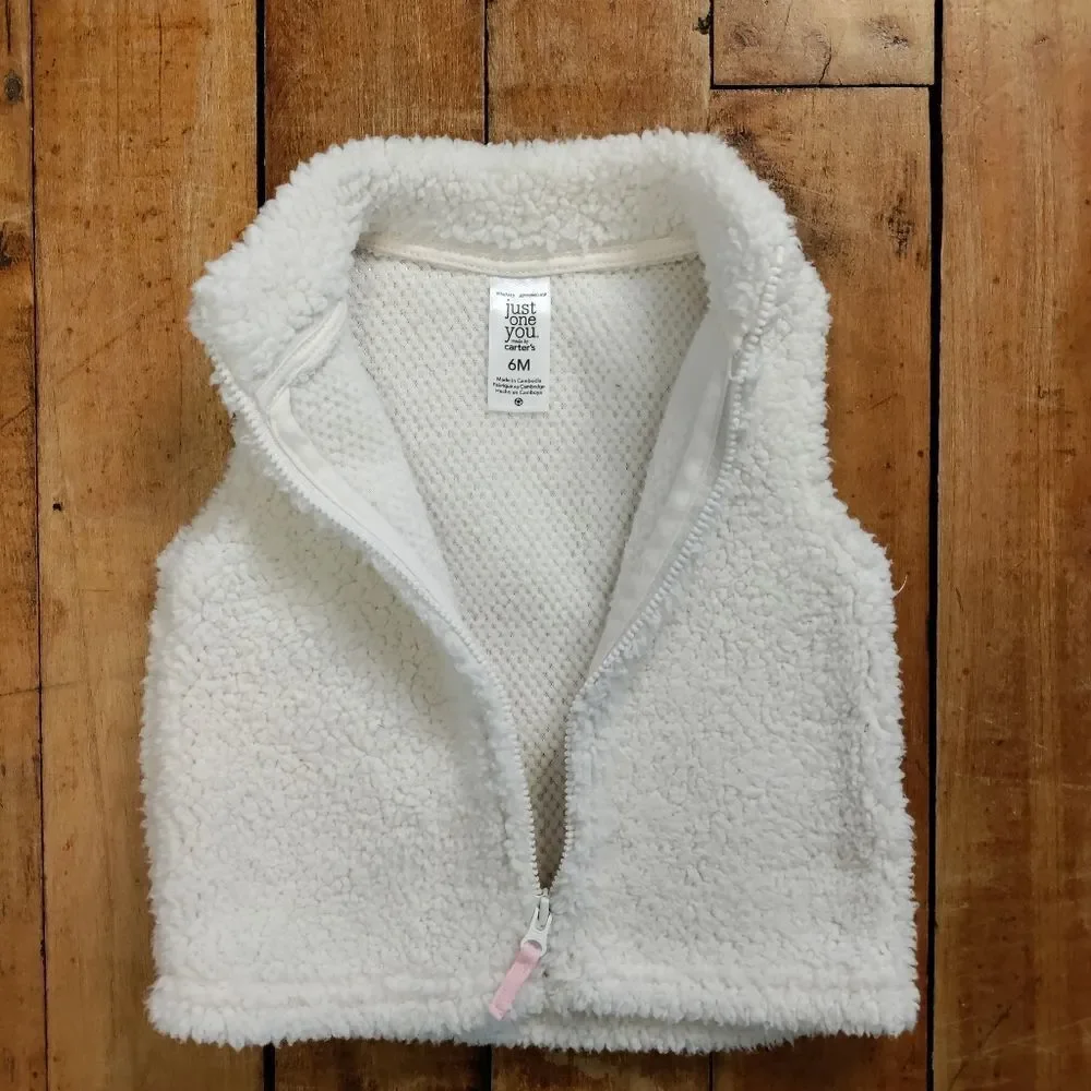 Carters sherpa vest size 6 months white baby girl winter spring neutral easter